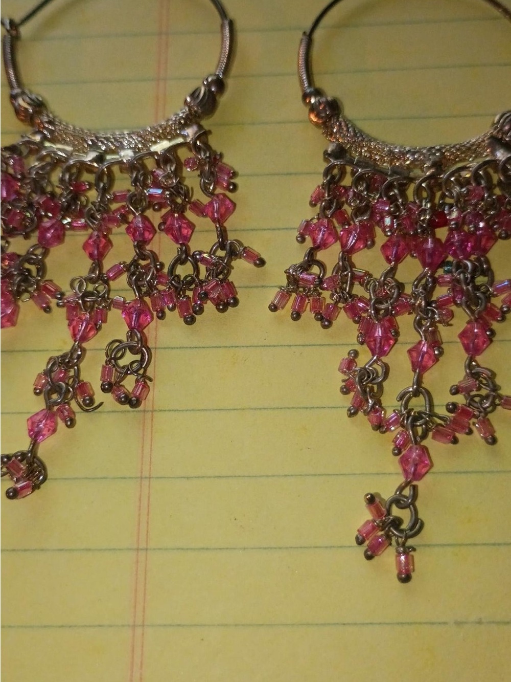 Pink Beaded Fringe Hoop Earrings - Women Jewelry